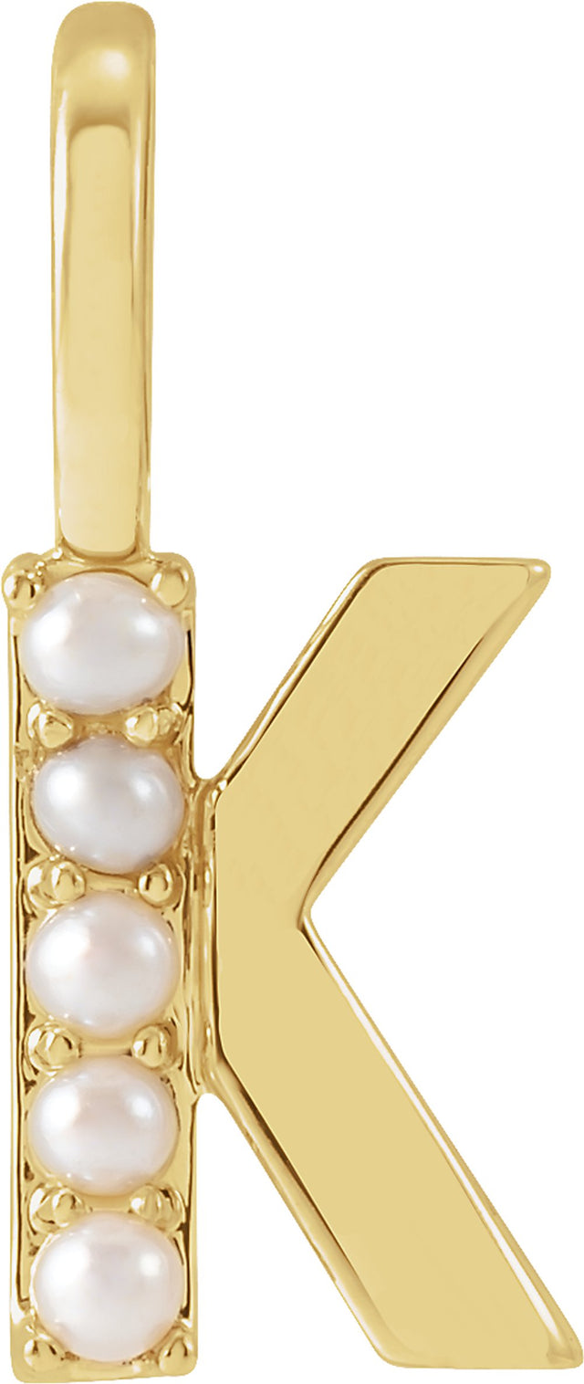 14K Yellow Cultured White Freshwater Pearl Initial K Charm/Pendant