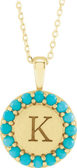 14K Yellow Natural Turquoise Engravable Halo-Style 16-18" Necklace