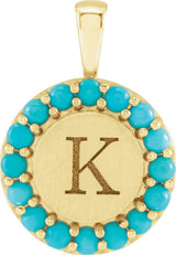 14K Yellow Natural Turquoise Engravable Halo-Style Pendant