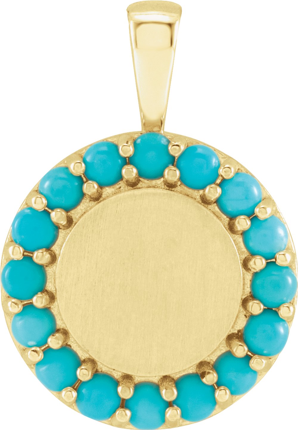 14K Yellow Natural Turquoise Engravable Halo-Style Pendant