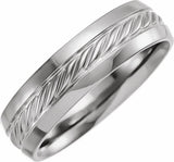 10K White Gold 6 mm Beveled-Edge Rope Comfort-Fit Flat Band Size 8