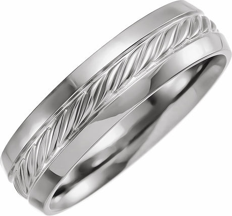 10K White Gold 6 mm Beveled-Edge Rope Comfort-Fit Flat Band Size 8