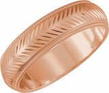 10K Rose Gold 6 mm Milgrain Stepped-Edge Herringbone Pattern Half Round Band Size 7.5