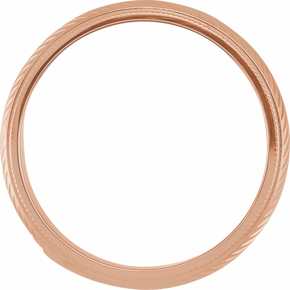 10K Rose Gold 6 mm Milgrain Stepped-Edge Herringbone Pattern Half Round Band Size 7.5