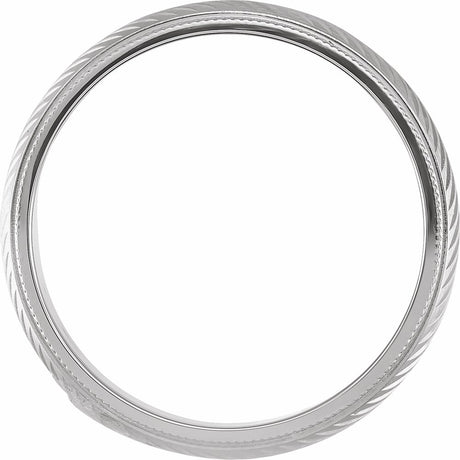 14K White Gold 6 mm Milgrain Stepped-Edge Herringbone Pattern Half Round Band Size 10.5