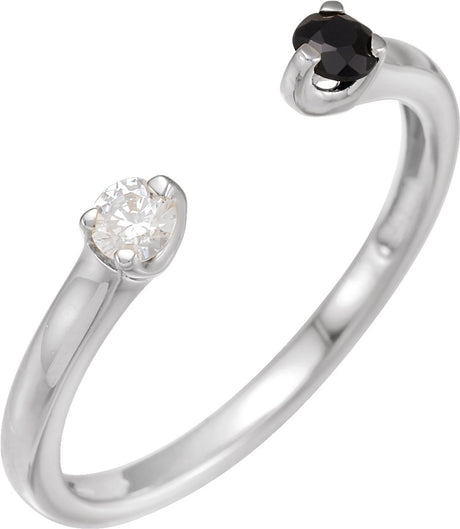 14K White Natural Black Onyx & 1/10 CT Natural Diamond Negative Space Ring