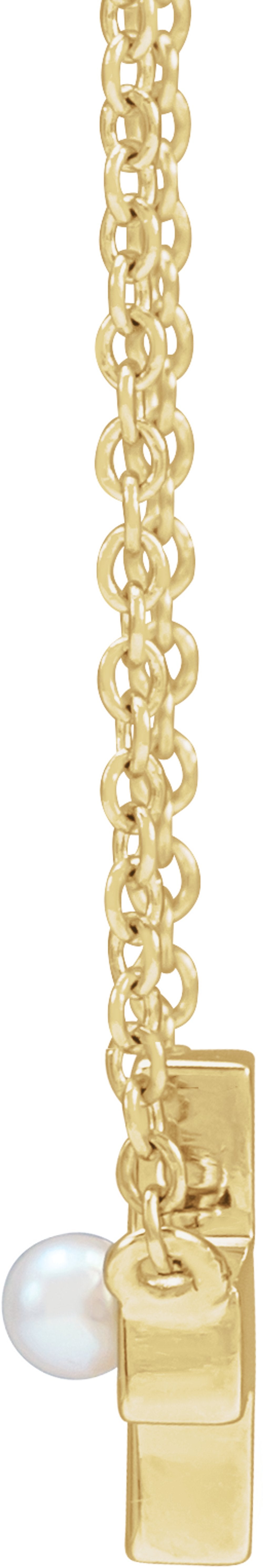 14K Yellow Gold Cultured White Seed Pearl Sideways Cross 16-18" Necklace
