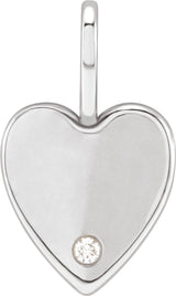 14K White Gold .02 CT Natural Diamond Engravable Heart Charm/Pendant
