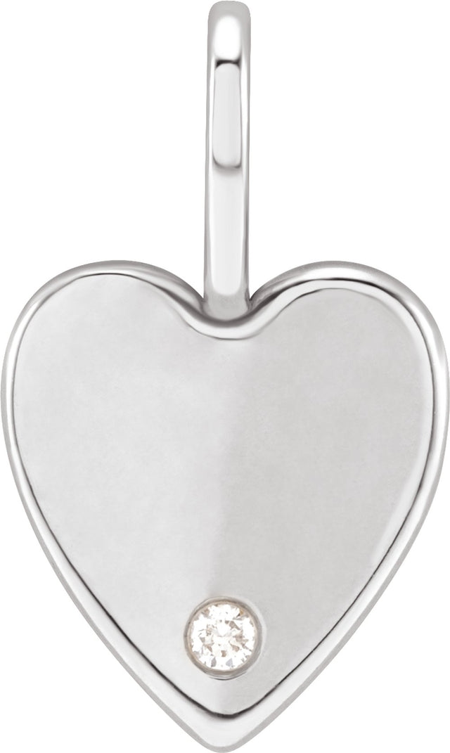 14K White Gold .02 CT Natural Diamond Engravable Heart Charm/Pendant