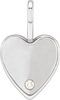 14K White Gold .02 CT Natural Diamond Engravable Heart Charm/Pendant