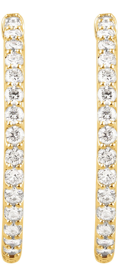 14K Yellow Gold 2 CTW Natural Diamond Inside-Outside 29.5 mm Hinged Hoop Earrings