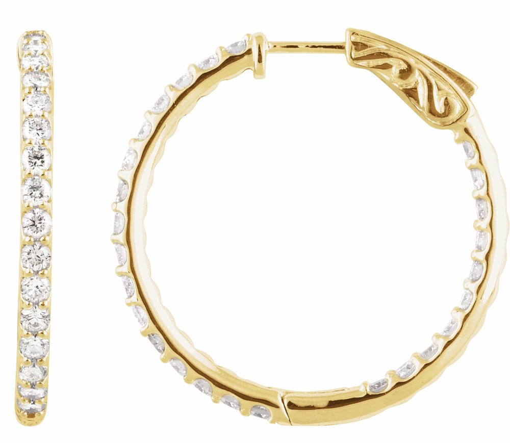 14K Yellow 2 CTW Natural Diamond Inside-Outside 29.5 mm Hinged Hoop Earrings