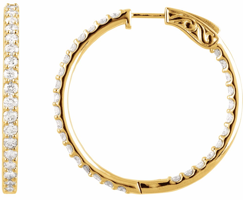 14K Yellow Gold 3 CTW Lab-Grown Diamond Inside-Outside 34.5 mm Hinged Hoop Earrings