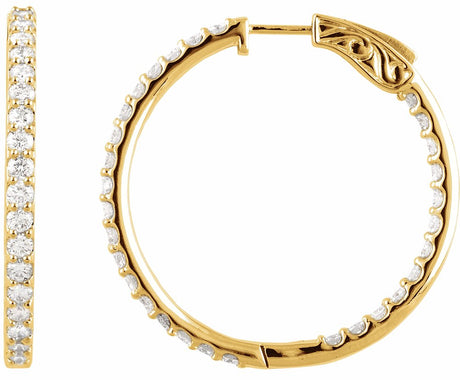 14K Yellow Gold 3 CTW Lab-Grown Diamond Inside-Outside 34.5 mm Hinged Hoop Earrings