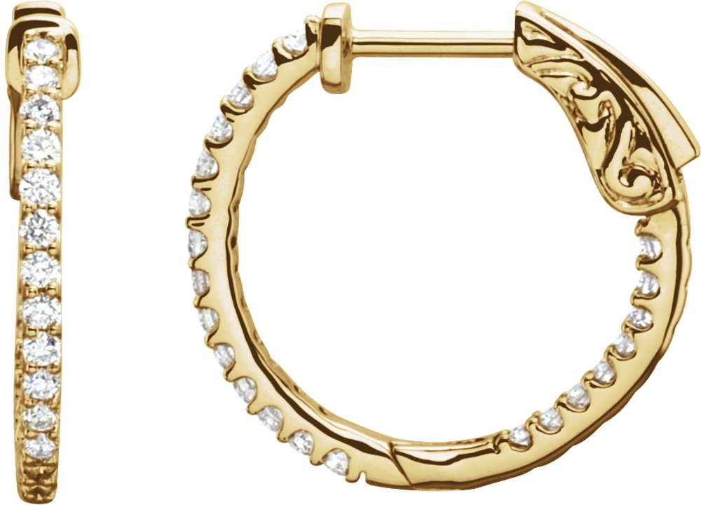 14K Yellow Gold 1/2 CTW Natural Diamond Inside-Outside 19 mm Hinged Hoop Earrings