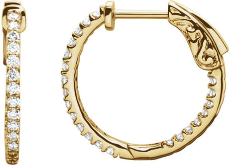 14K Yellow Gold 1/2 CTW Natural Diamond Inside-Outside 19 mm Hinged Hoop Earrings