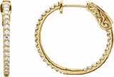 14K Yellow Gold 3/4 CTW Natural Diamond Inside-Outside 23 mm Hinged Hoop Earrings