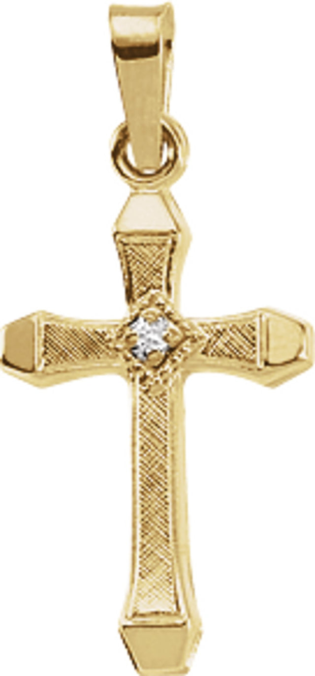 14K Yellow 17x11 mm .01 CT Natural Diamond Hollow Cross Pendant