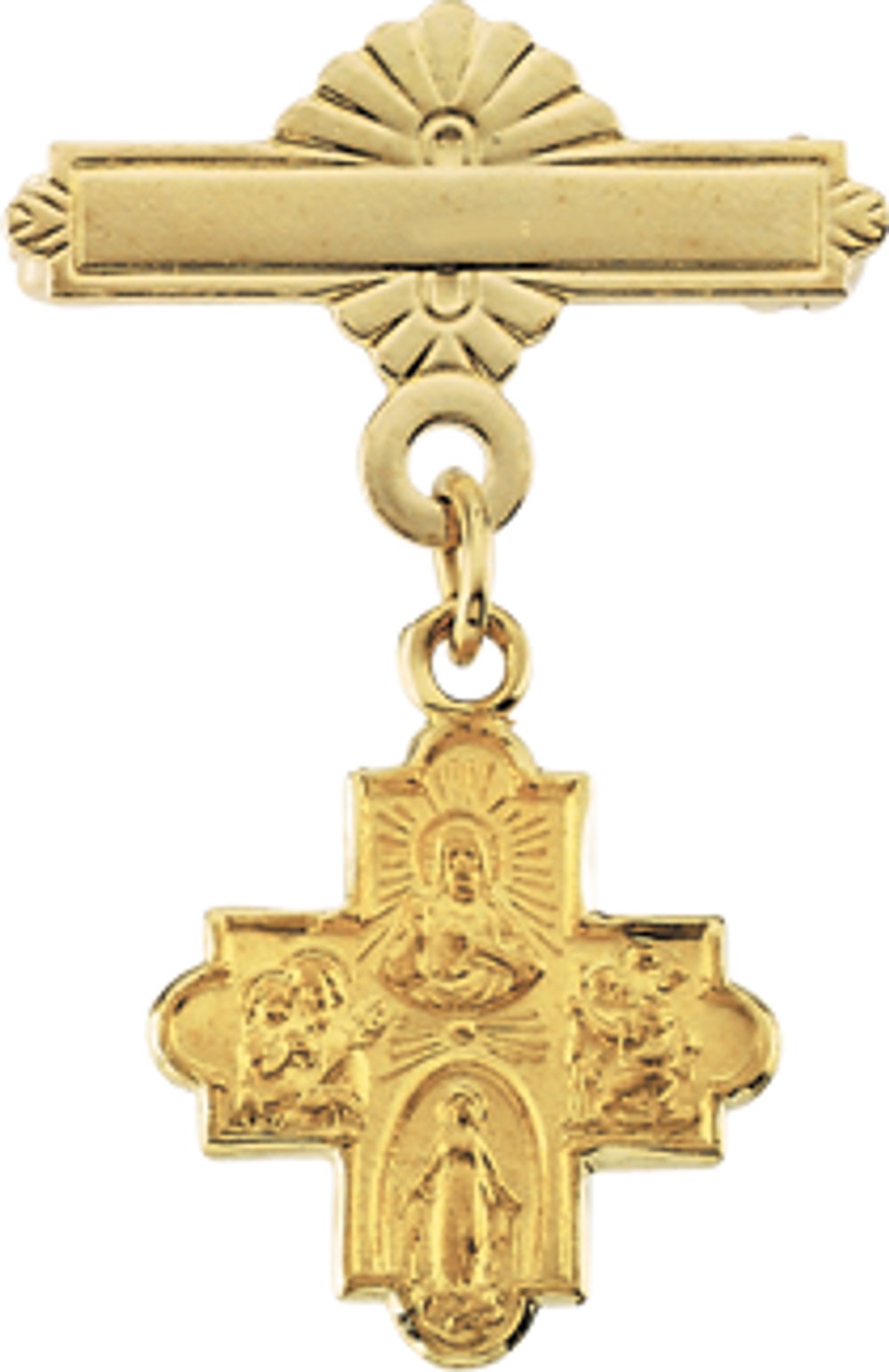 14K Yellow 12x12 mm Four-Way Medal Baptismal Pin