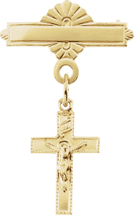 14K Yellow Crucifix Baptismal Pin 