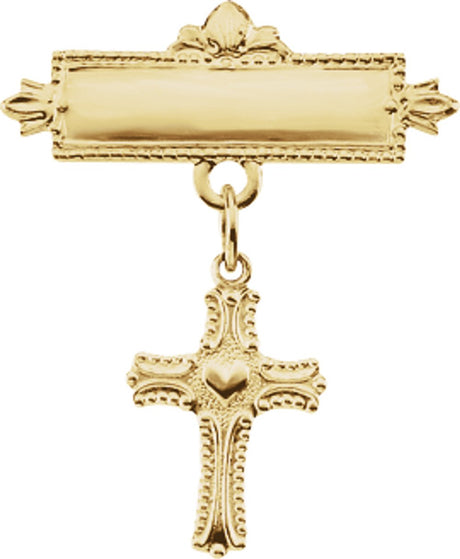 14K Yellow Cross Baptismal Pin 