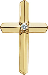 14K Yellow .03 CT Natural Diamond Cross Pendant  