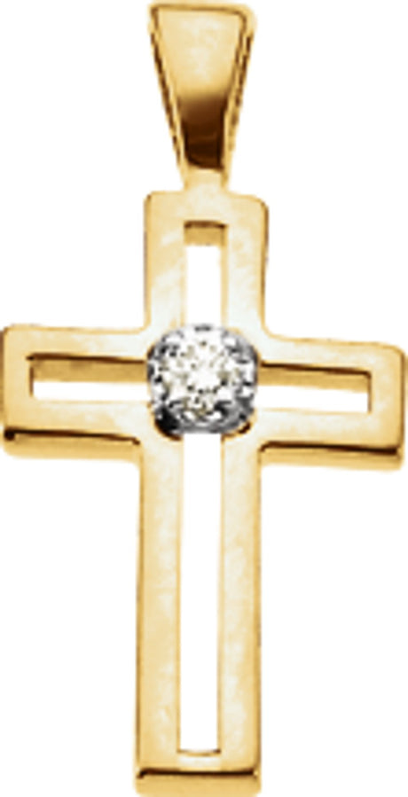 14K Yellow/White .025 CT Natural Diamond Cross Pendant