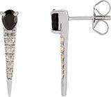 14K White Natural Black Onyx & 1/8 CTW Natural Diamond Spike Earrings