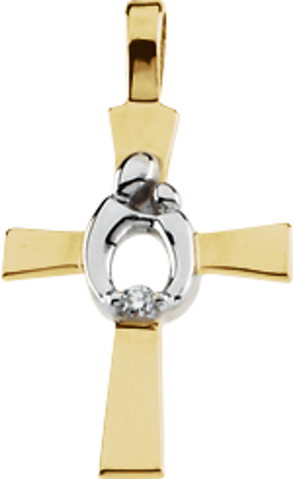 Rhodium-Plated 14K Yellow Gold .01 CT Natural Diamond Mother & Child® Cross Pendant