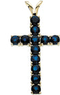 14K Yellow Natural Blue Sapphire Cross Pendant