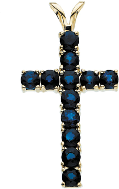 14K Yellow Gold Natural Blue Sapphire Cross Pendant