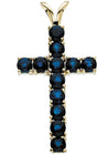 14K Yellow Gold Natural Blue Sapphire Cross Pendant