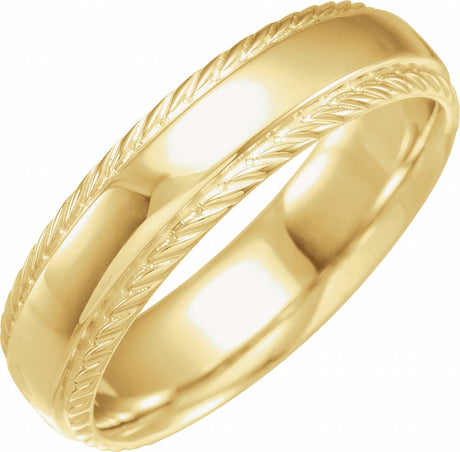 14K Yellow Gold 6 mm Rope Stepped-Edge Half Round Band Size 8