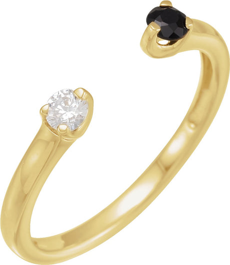 14K Yellow Natural Black Onyx & 1/10 CT Natural Diamond Negative Space Ring