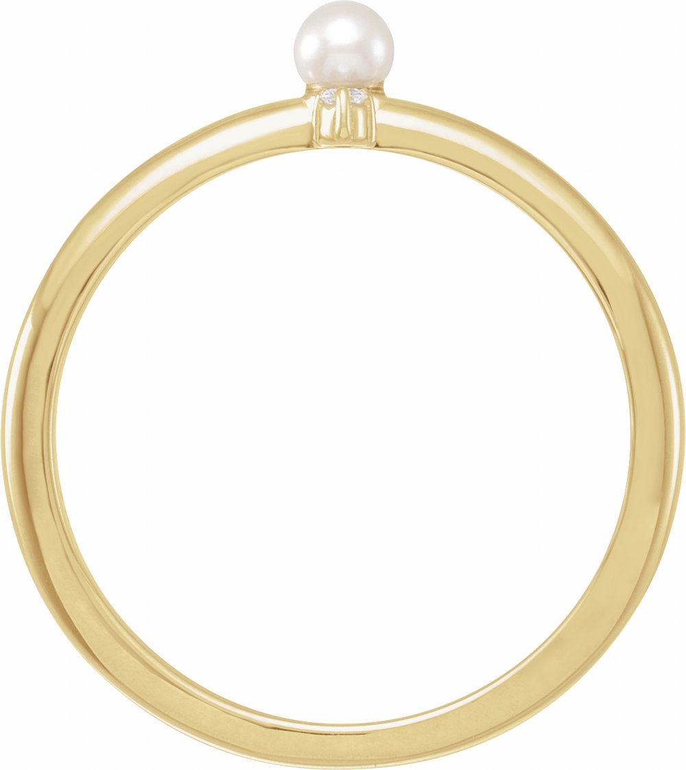 14K Yellow Cultured White Seed Pearl & .015 CT Natural Diamond Ring