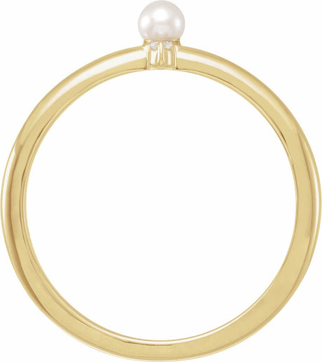 14K Yellow Cultured White Seed Pearl & .015 CT Natural Diamond Ring