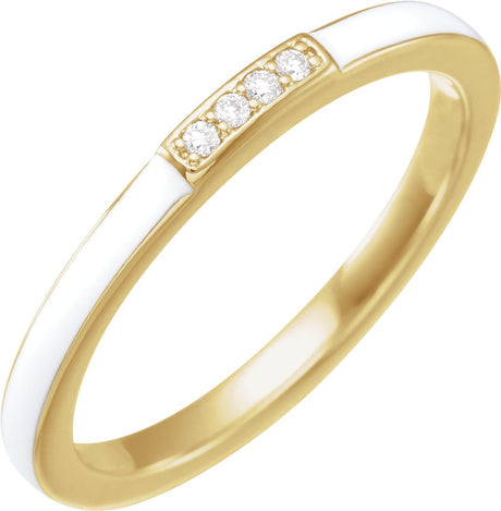 14K Yellow Gold .03 CTW Natural Diamond & White Enamel Stackable Ring