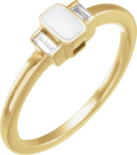 14K Yellow Gold .08 CTW Natural Diamond & White Enamel Ring