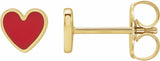 14K Yellow Gold Red Enamel Heart Earrings