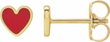 14K Yellow Gold Red Enamel Heart Earrings