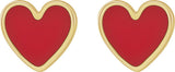 14K Yellow Gold Red Enamel Heart Earrings