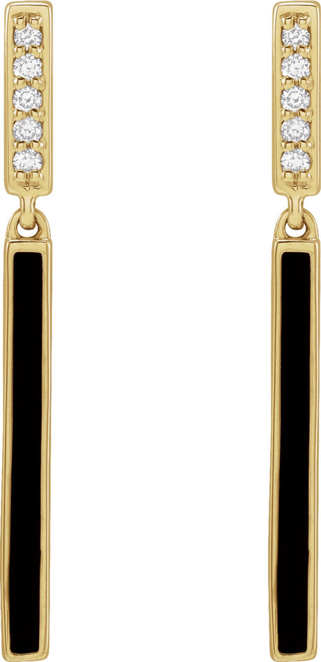 14K Yellow Gold .06 CTW Natural Diamond & Black Enamel Bar Earrings