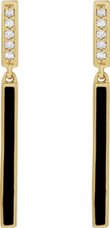 14K Yellow .06 CTW Natural Diamond & Black Enamel Bar Earrings