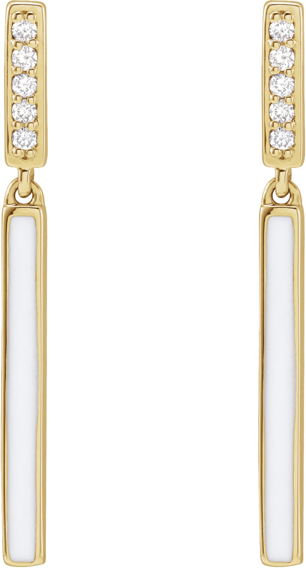 14K Yellow .06 CTW Natural Diamond & White Enamel Bar Earrings