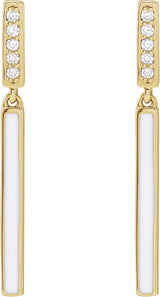 14K Yellow .06 CTW Natural Diamond & White Enamel Bar Earrings