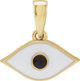 14K Yellow White Enamel Evil Eye Pendant