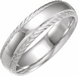 14K White Gold 6 mm Rope Stepped-Edge Half Round Band Size 7