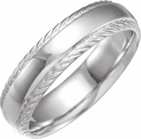 14K White Gold 6 mm Rope Stepped-Edge Half Round Band Size 7