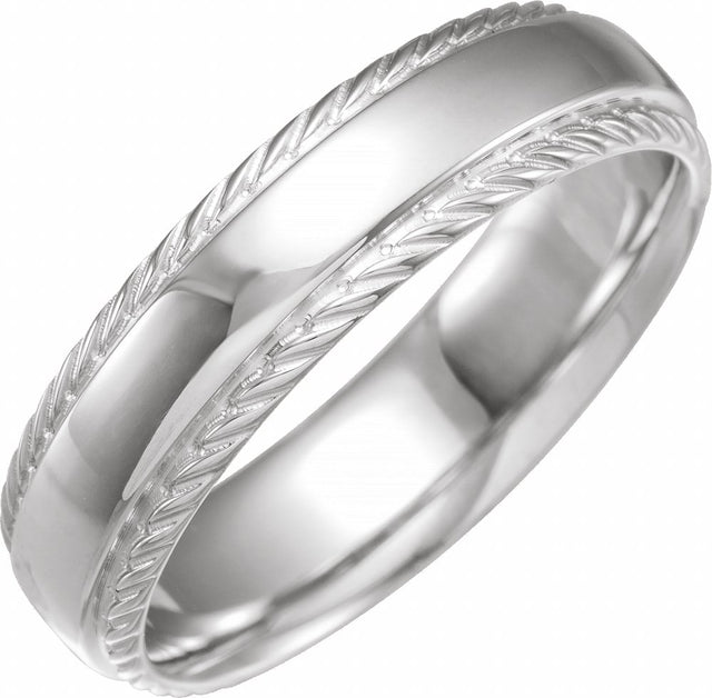 14K White Gold 6 mm Rope Stepped-Edge Half Round Band Size 7