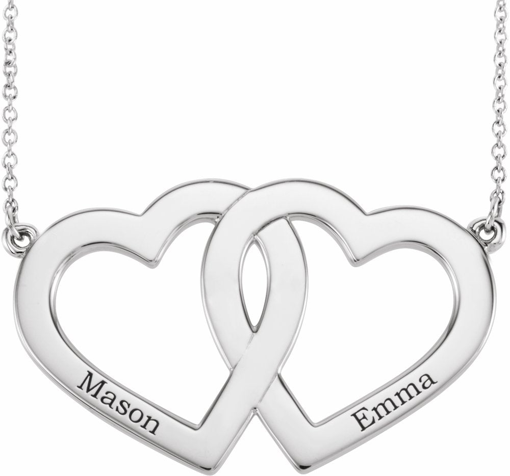 14K White Engravable Famly Heart 18" Necklace